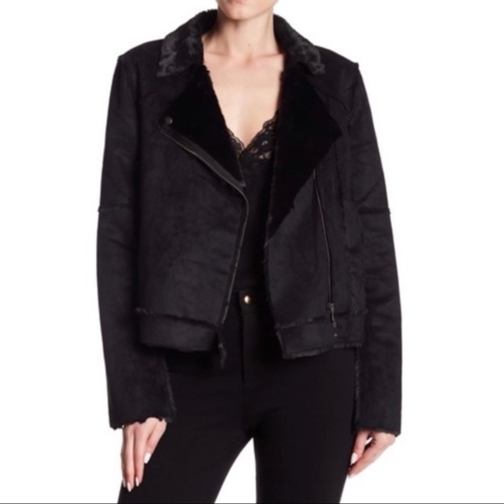 PARKER Black Faux Fur Moto Jacket